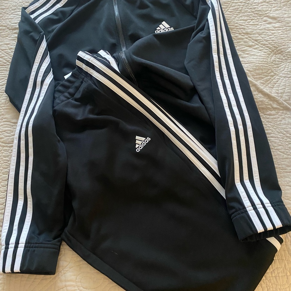Adidas Black Tracksuit with White Stripes